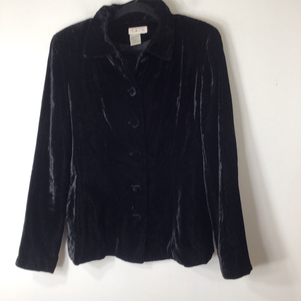 Talbots blazer jacket women medium black crushed velvet vintage